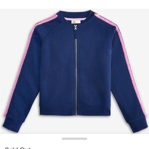 Epic Threads Navy and Pink Girls Sequin Striped Bomber Jacket 10-12